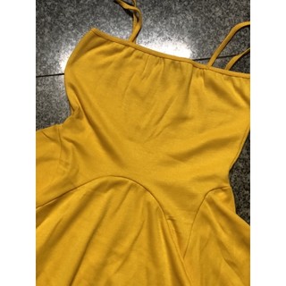 đầm xoè 2 dây thun gân vàng rả eo phối