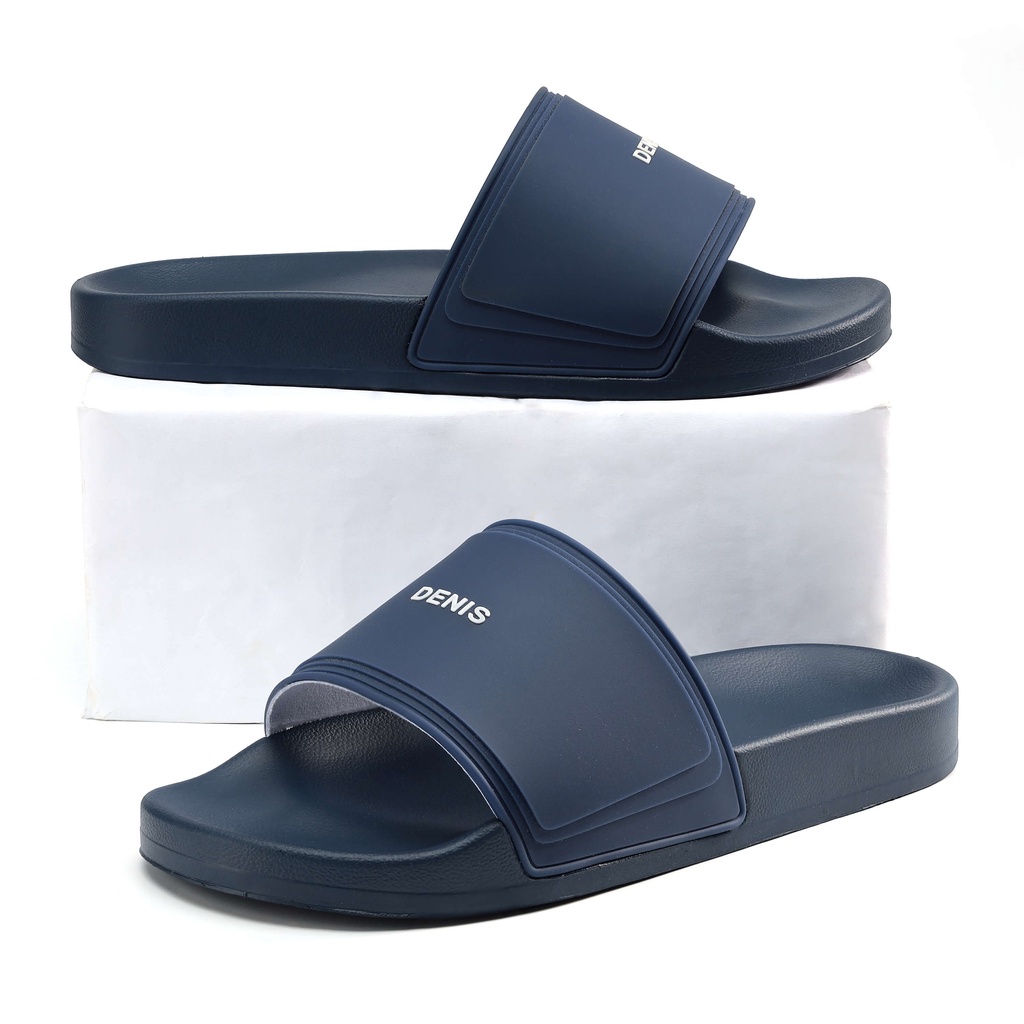 Dép quai ngang Denis Unisex Slipper DT01 đế PU quai PVC màu xanh navy Ngoài trời