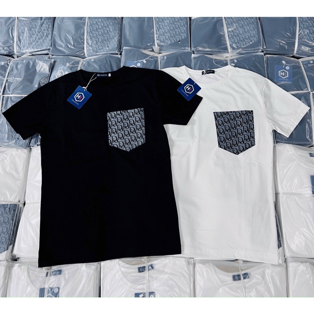 Áo Thun Nam Cao Cấp Cổ Tròn Vải Cotton Co Giãn Tốt Phối Túi 2 Màu Phong Cách Hàn Quốc NEW UNISEX