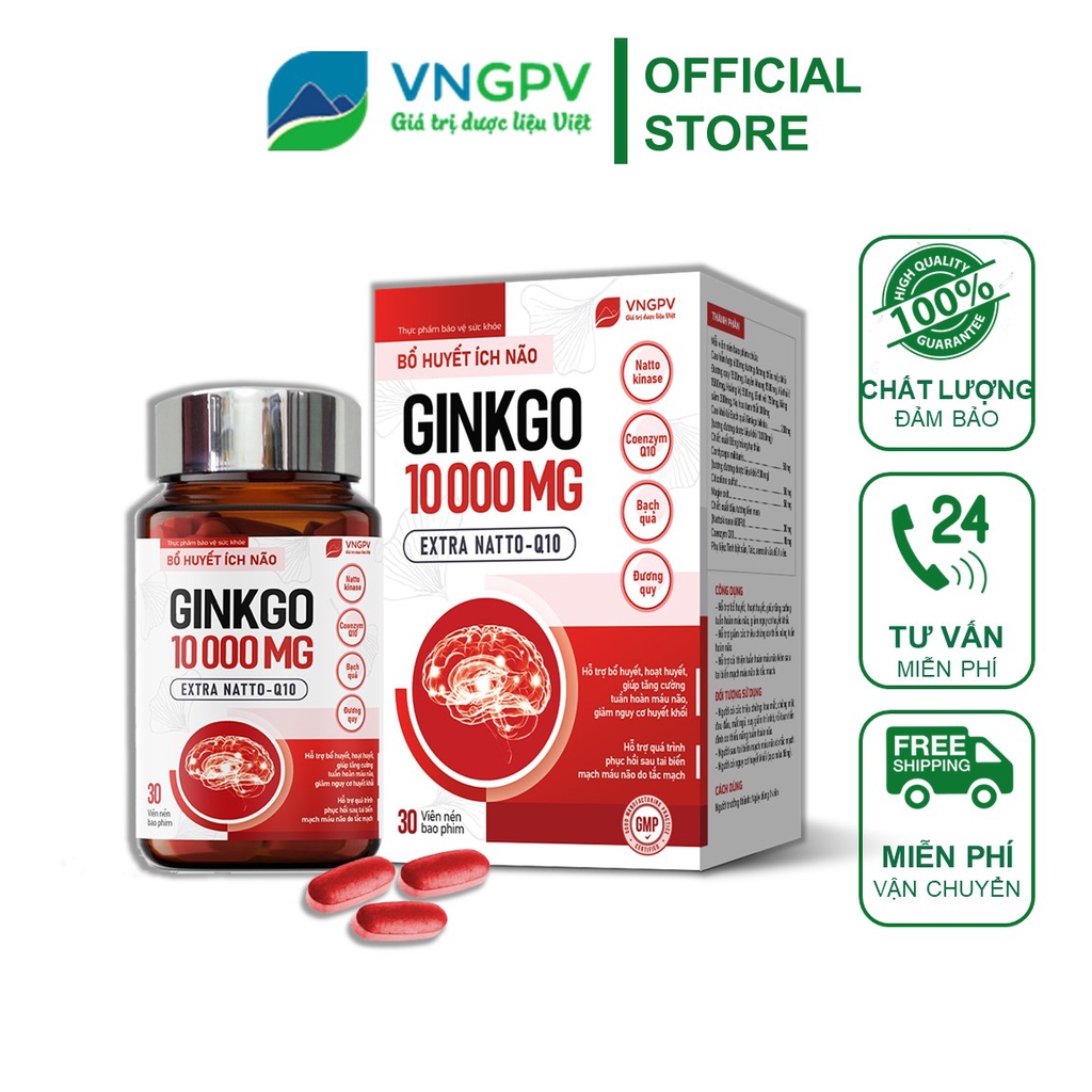 Bổ huyết ích não GINKGO 10000 MG EXTRA NATTO Q10- VNGPV- Thung lũng Dược phẩm xanh