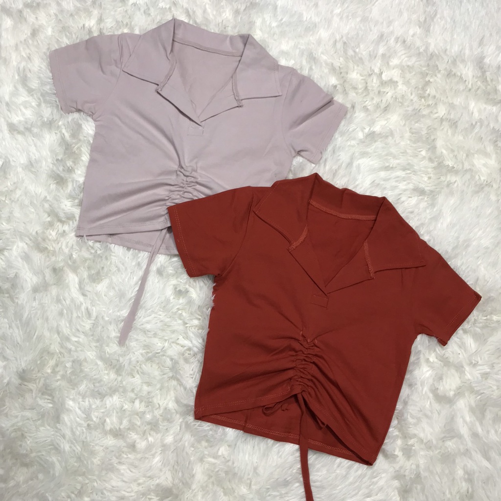 Áo polo nữ dáng ôm tay ngắn mẫu rút dây thời trang trẻ trung cá tình nhiều màu - áo thun nữ croptop