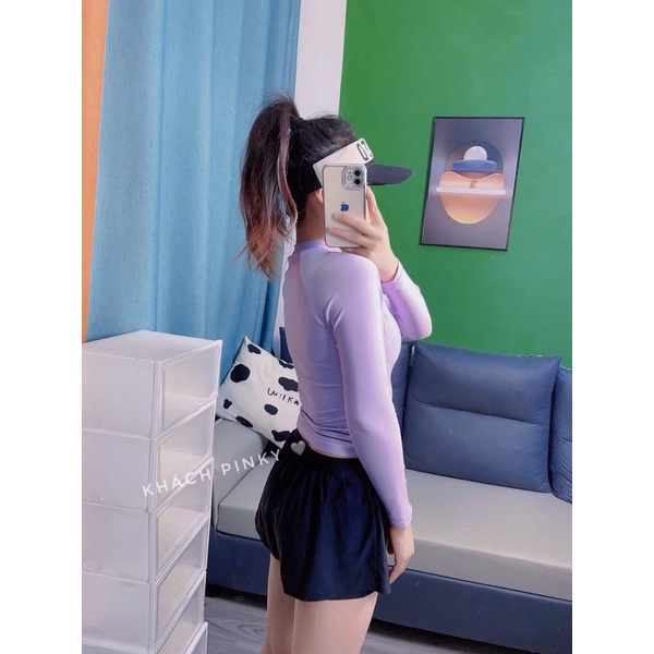 Đồ bơi nữ tay dài, áo tắm 2 mảnh kín đáo, chống nắng màu tím