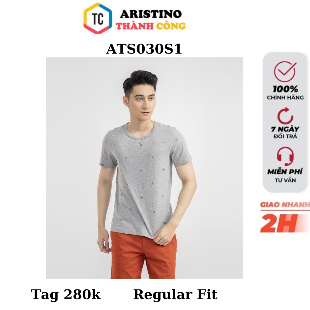 Áo cộc tay cổ tròn Aristino 100% cotton thấm hút mồ hôi form rộng  ATS030S1 màu xám