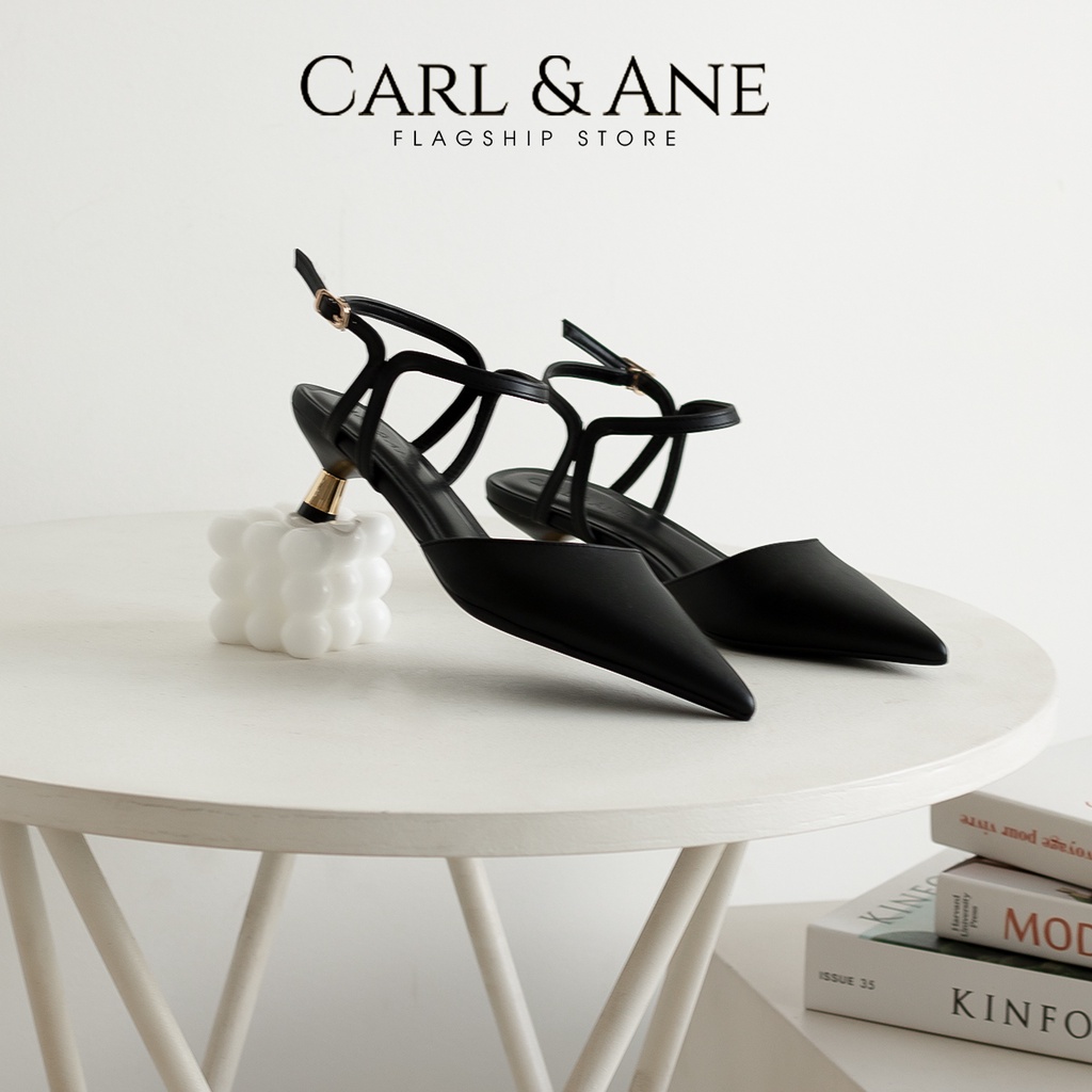 Carl & Ane - Giày cao gót nữ dáng Slingback mũi nhọn phong cách thanh lịch màu trắng - CL038 [Form nhỏ tăng 1 size]