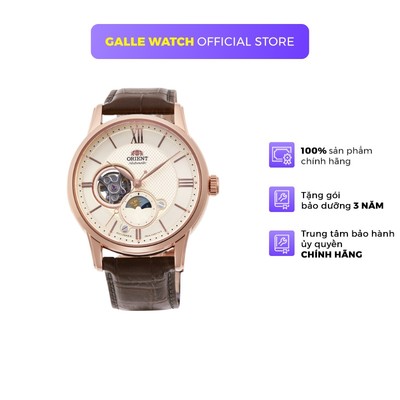 Đồng hồ cơ nam Orient Watch Sun And Moon RA-AS0009S10B lộ máy mặt kính sapphire chống xước dây da đeo tay chính hãng