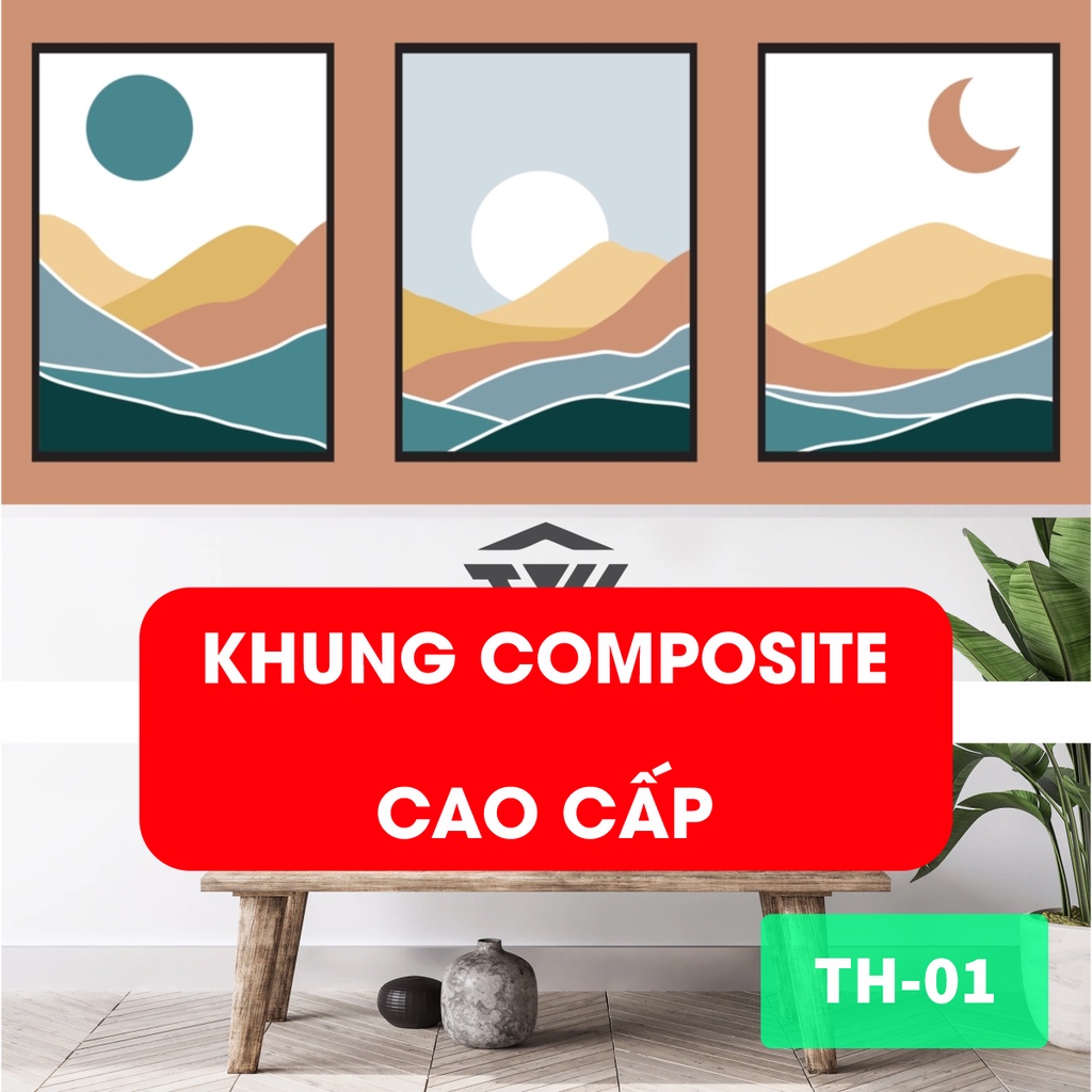 Bộ 3 Tranh Canvas Trừu Tượng - Khung Composite Cao Cấp