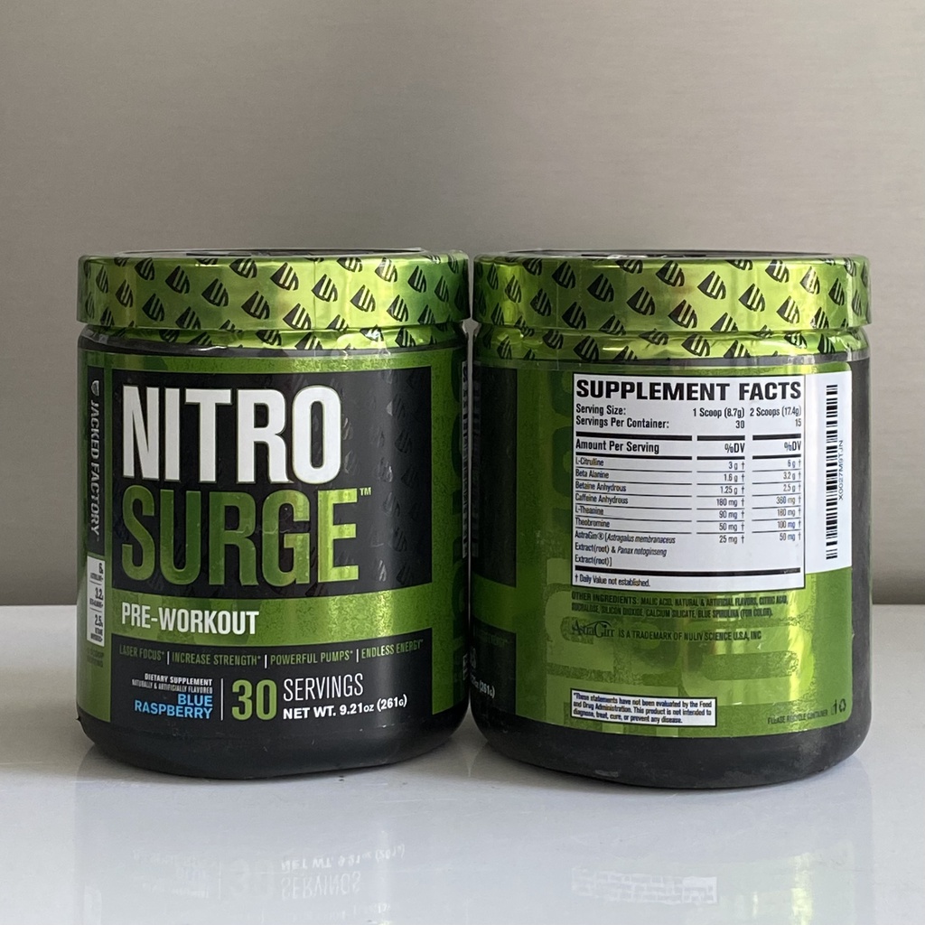 Pre-Workout bán chạy nhất Amazon NITROSURGE thương hiệu "JACKED Factory" : Made in USA