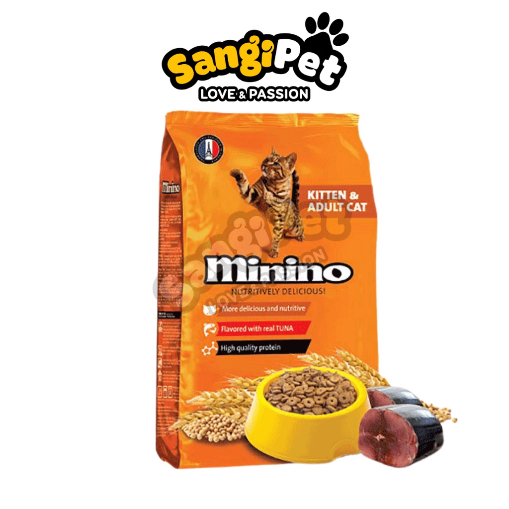 Hạt mèo MININO YUM thương hiệu Pháp, hạt khô cho mèo gói 480gr vị Cá Ngừ