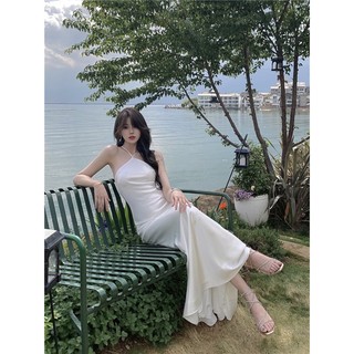 [HÀNG QUẢNG CHÂU] Đầm maxi trắng satin hở lưng cực sang
