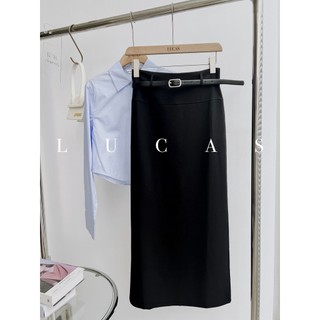 Chân váy vải gn dáng a dài basic kèm đai da