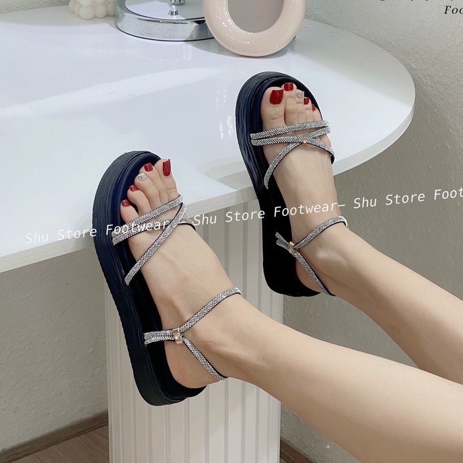 Dép Quai Dây Đính Đá, Sandal Nữ, Đế Cao 5p Phong Cách Thời Trang Dành Cho Nữ  hàng Quảng Châu