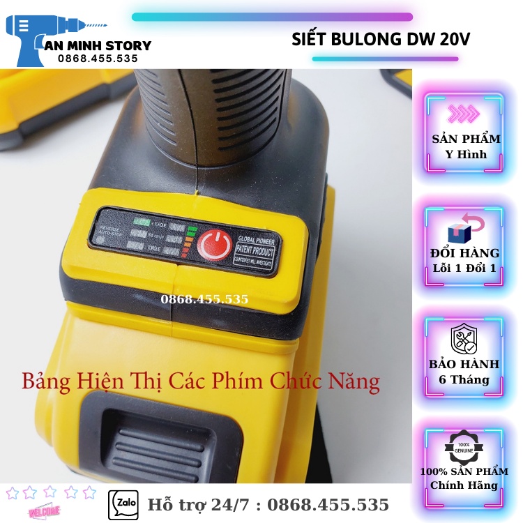 Máy Siết BuLong Dw CAO CẤP - 20V Không Chổi Than - Máy Có 3 Đèn Led