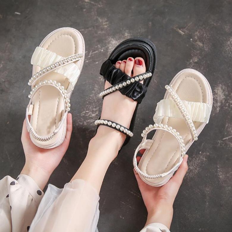 Sandal quai chéo đính ngọc phối ren siêu xinh - T13|dép nữ quay chéo đính ngọc