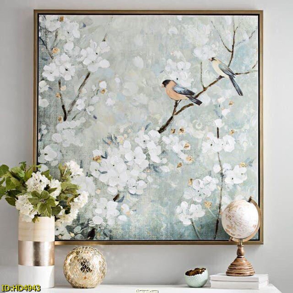 Tranh canvas treo tường hoa và chim vintage 60 x 60