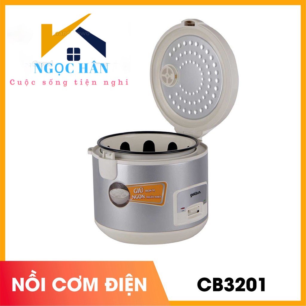 Nồi cơm điện Goldsun 1,2L CB3201 - Nồi cơm nắp liền, nắp gài lòng nồi chóng dính 3 lớp đáy tổ ong cao cấp bảo hành 1 năm