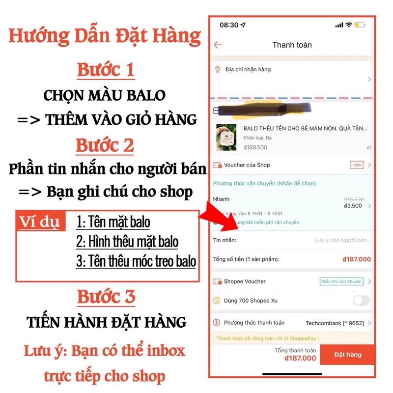 Balo Thêu Tên Theo Yêu Cầu Cho Bé đi học mẫu giáo chống thất lạc