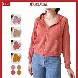 Áo khoác gân mỏng nữ dài tay VMSTYLE chất len tăm trơn phối mũ nhiều màu năng động 8913 - AKU00023