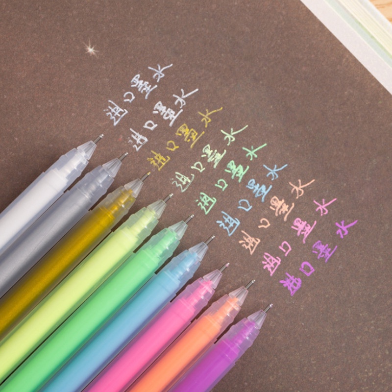 Bút gel nhiều màu có nhũ morandi Béo shop ngòi kim 0.7mm viết bi vẽ trang trí giấy đen và sổ tay cực đẹp B39