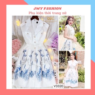 V3320 Váy trắng tafta hoạ tiết con cò siêu sang [DVC&ACC] váy trắng cổ vest nữ tính
