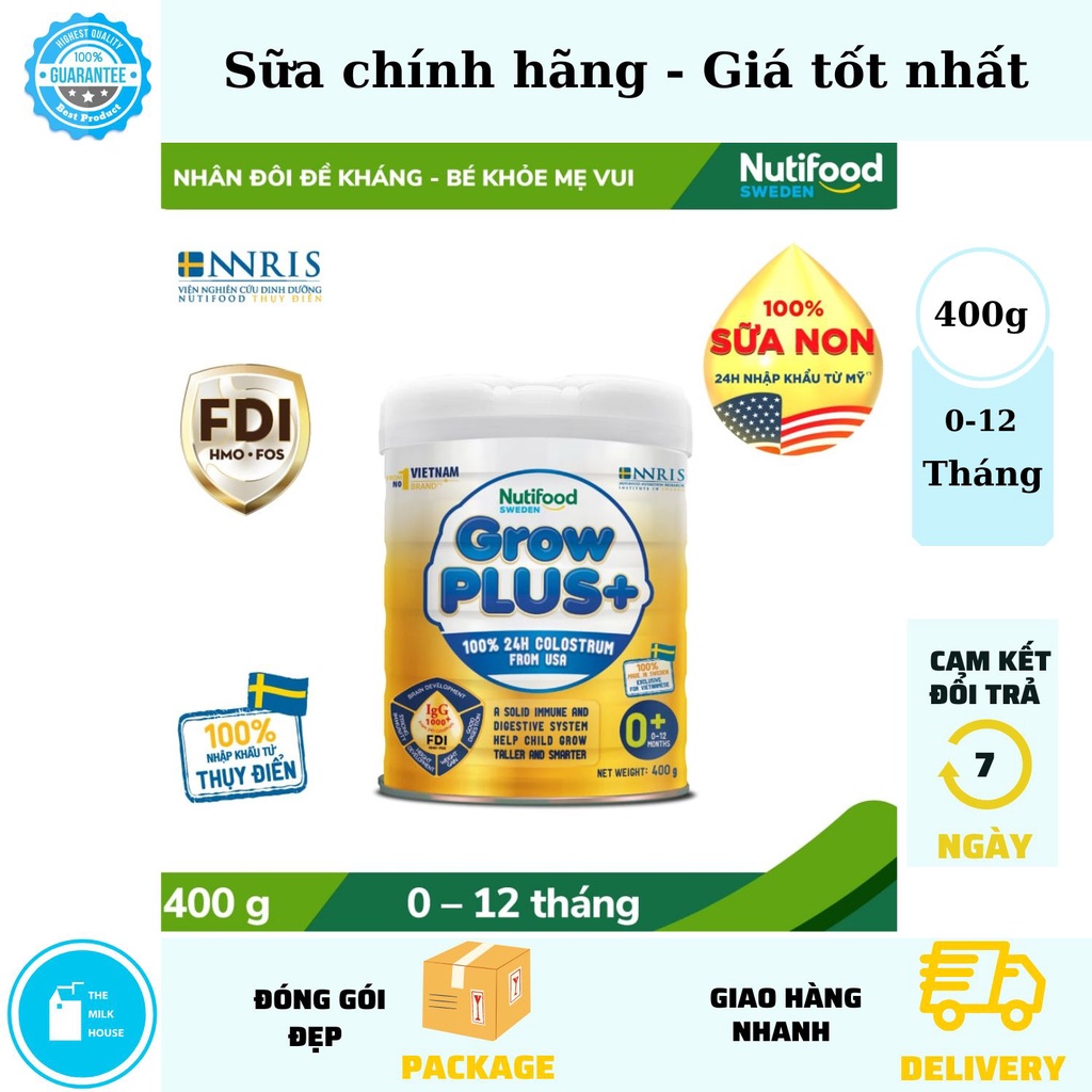, Nutifood Grow Plus vàng 400g 0+ sữa non phát triển toàn diện Ngôi nhà Sữa