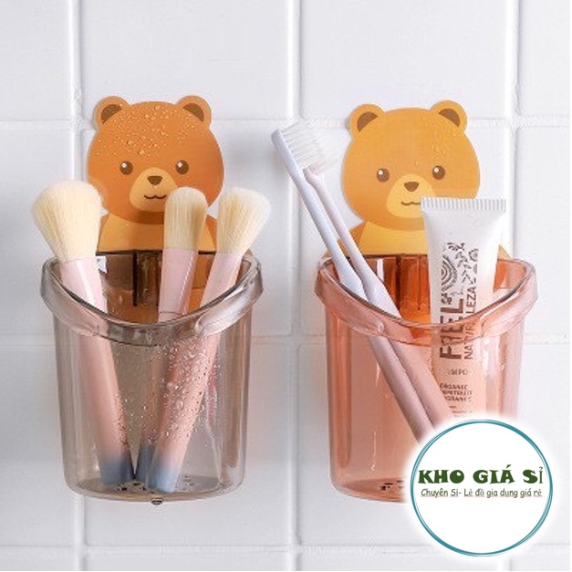 Cốc Gấu Dán Tường Để Bàn Chải Đánh Răng Hình Gấu Có Lỗ Thoát Nước Tiện Lợi