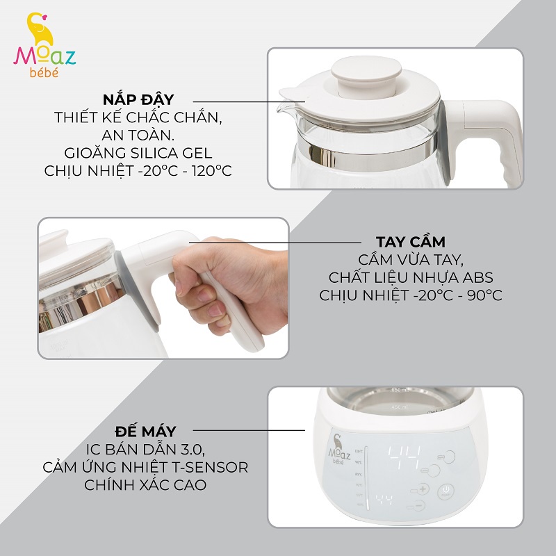Bình lẻ của bình đun nước pha sữa thông minh khử clo giữ nhiệt 24h Moaz Bé Bé MB002