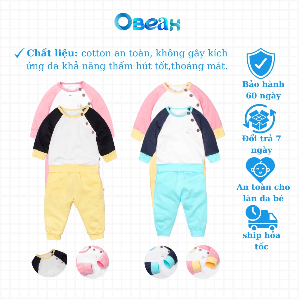đồ bộ cho bé gái sơ sinh phối màu dễ thương OBEAH chất liệu cotton organic