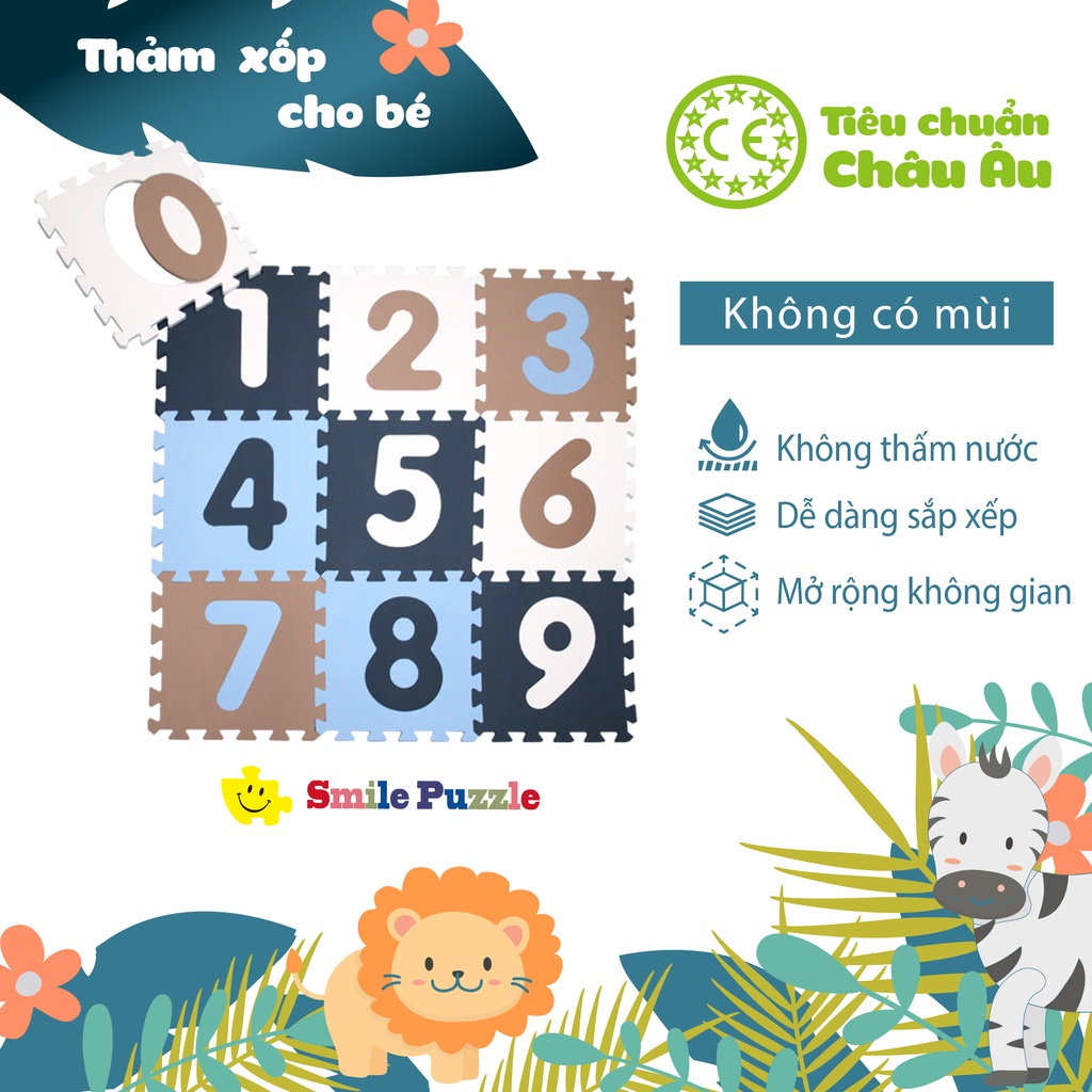 THẢM XỐP CAO CẤP CHO BÉ SMILE PUZZLE - CHỮ SỐ PASTEL - KHÔNG MÙI - TIÊU CHUẨN CHÂU ÂU