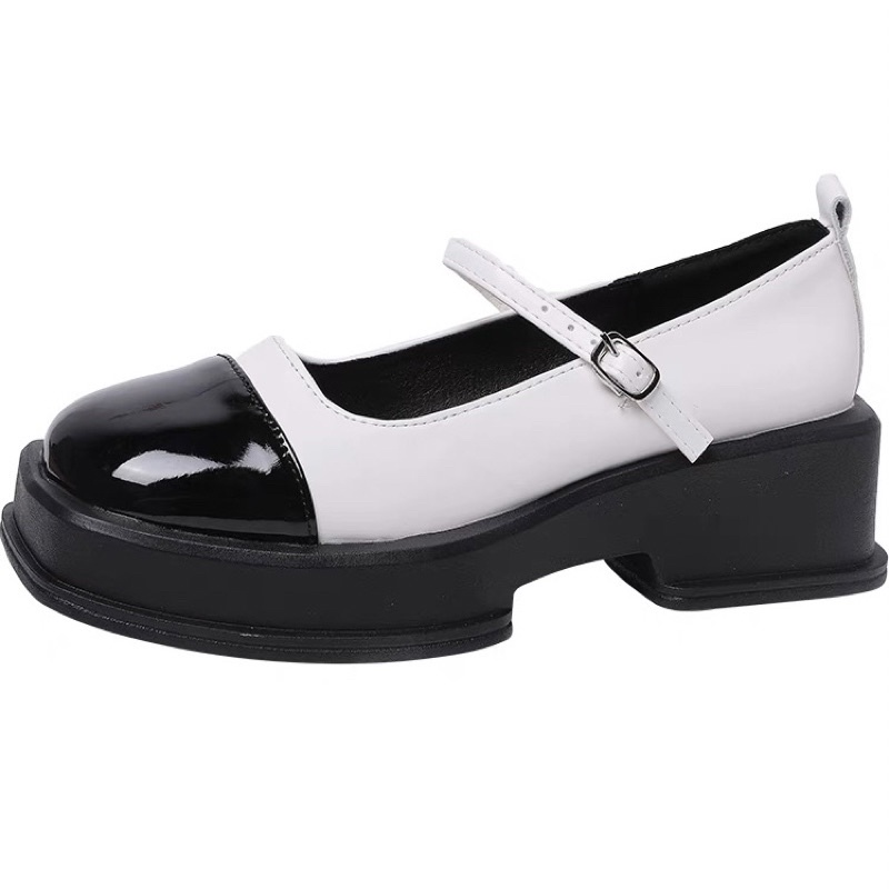 Giày búp bê nữ mũi vuông đế cao 5cm có quai khoá cài