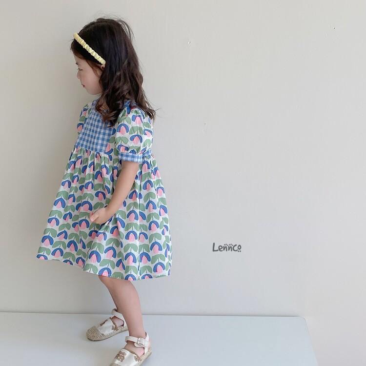 Váy Lennco hoa phối cổ kẻ caro cho bé gái