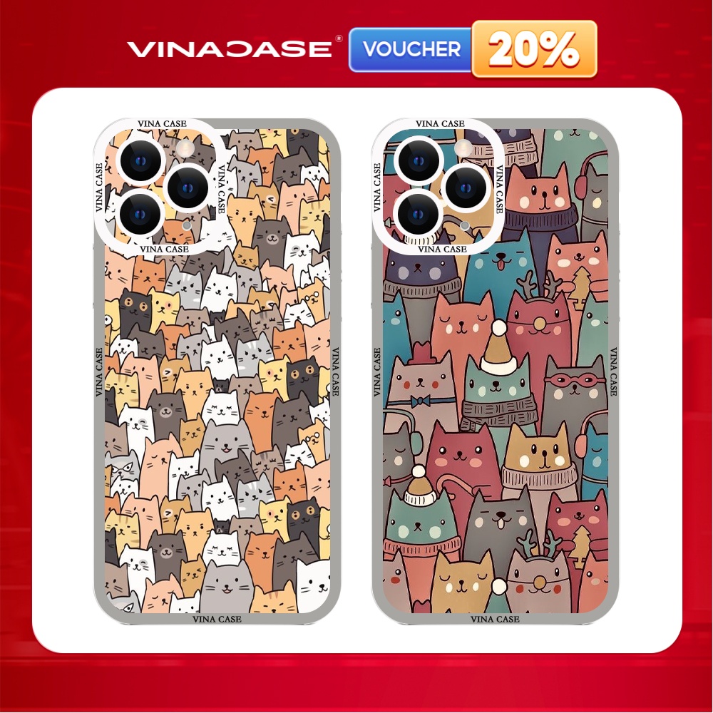 Ốp lưng Vina Case Iphone 6S/6 Plus/7G/8G/X/....dẻo trong cạnh vuông viền camera hình Icon Mèo