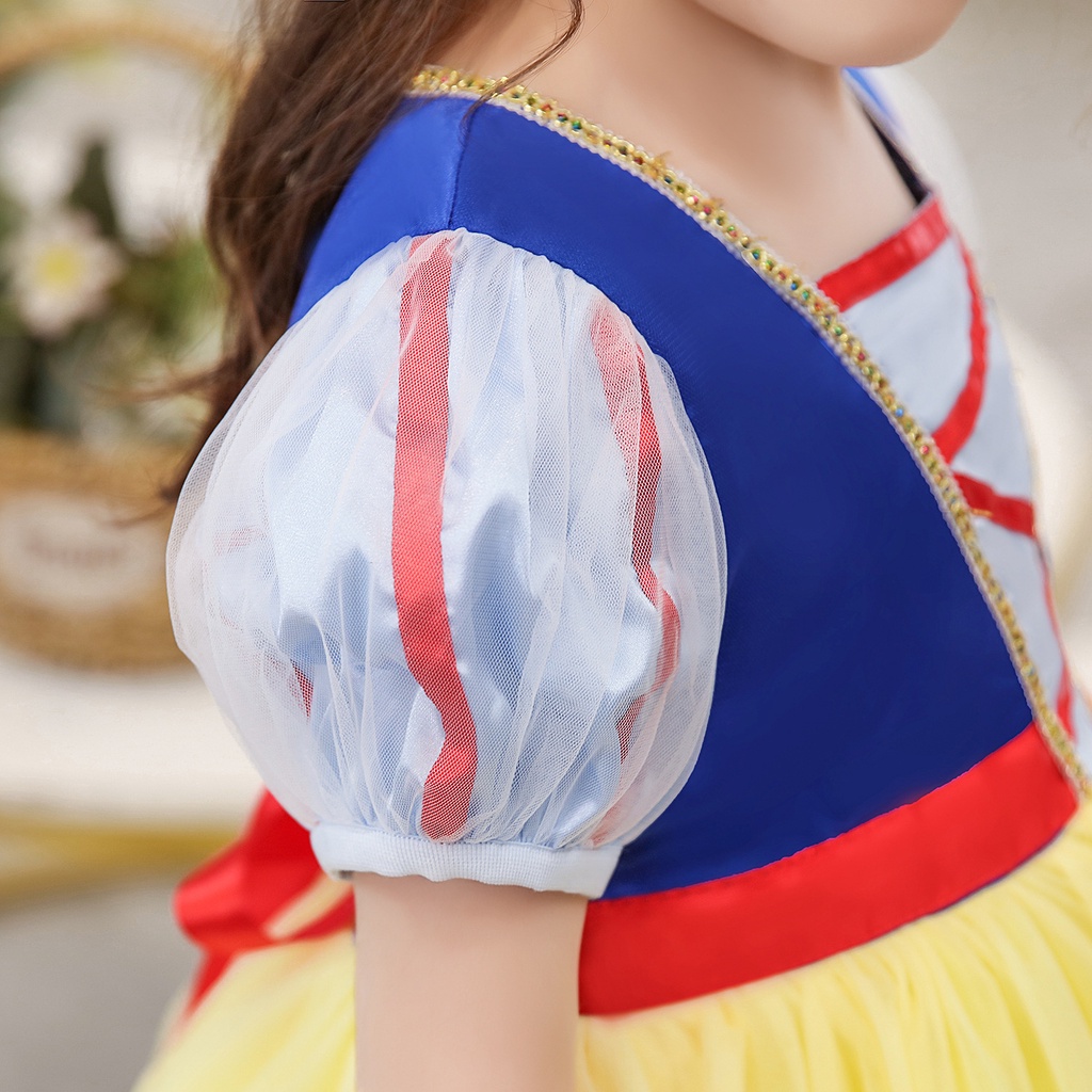 Váy công chúa Bạch Tuyết kèm băng đô màu đỏ siêu dễ thương cho bé 2-7 tuổi