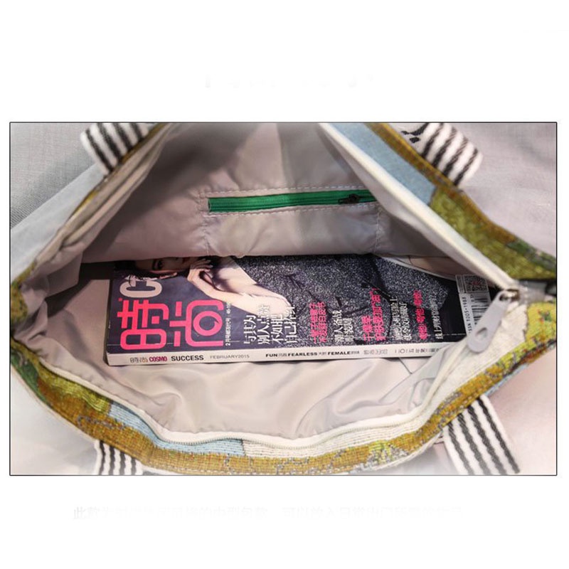 Bololo Túi Xách Vải Dệt Kim Thêu Họa Tiết Hoạt Hình Phong Cách Retro Kích Cỡ Lớn Dành Cho Trẻ Em