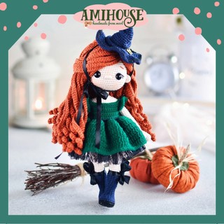 Búp bê phù thuỷ Charlotte bằng len móc, Búp bê halloween handmade cao cấp - Ami House