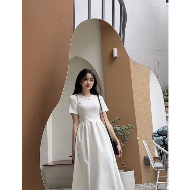 [NEW]VÁY COTTON TĂM TAY CỘC PHỐI KAKI 2 DA cutout vai 2302