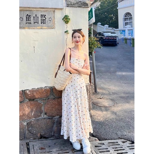 ĐẦM MIDI CUP NGỰC IN HOA