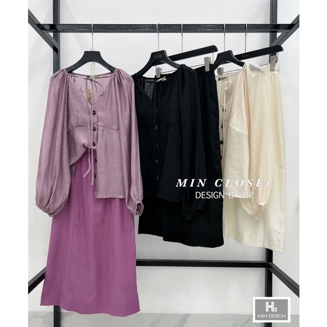 Set váy áo tơ cài khuy tay bồng, chân váy bổ mảnh - 𝐕𝐘.𝐂𝐋𝐎𝐓𝐇𝐄𝐒 𝐂𝐇𝐔𝐘𝐄̂𝐍 𝐇𝐀̀𝐍𝐆 𝐐𝐔𝐀̉𝐍𝐆 𝐂𝐇𝐀̂𝐔