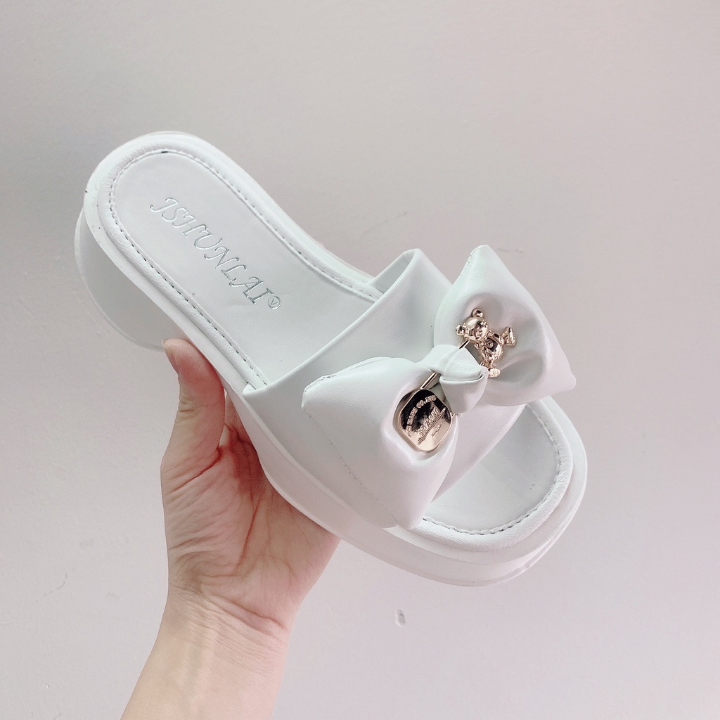 Dép thời trang nữ thắt nơ 4 cánh HAPU SHOES, dép đế bánh mì 3 phân phong cách
