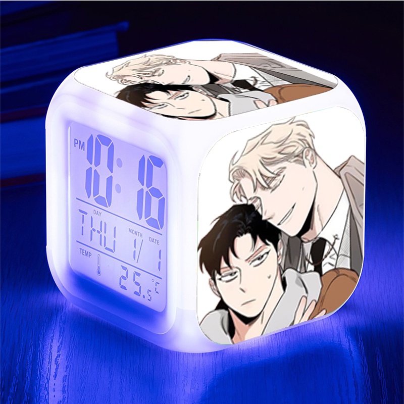 Đồng hồ báo thức để bàn in hình IN HÌNH ROSES AND CHAMPAGNE Hoa Hồng và Rượu Vang manhwa BL anime chibi LED đổi màu