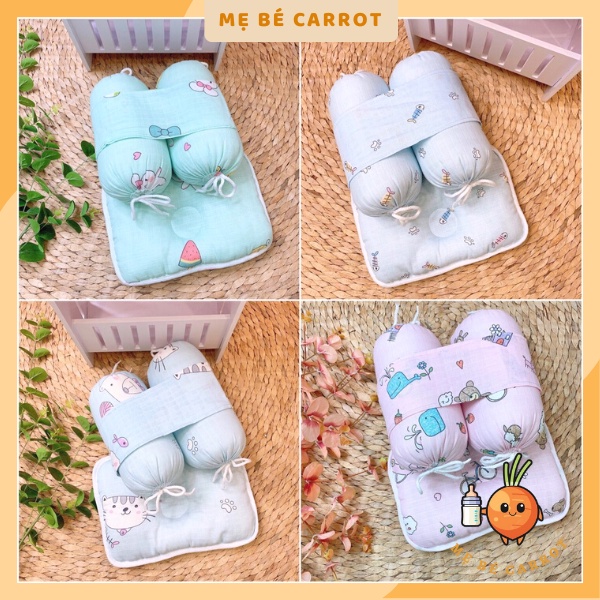 Bộ chặn kèm gối cho bé sơ sinh, Gối chặn vải thô lụa ruột bông chất lượng cao an toàn êm ái cho bé Mẹ Bé Carrot