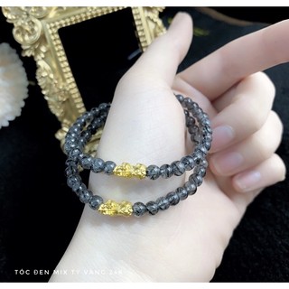 vòng đá tóc đen và tóc vàng mix tỳ hưu vàng