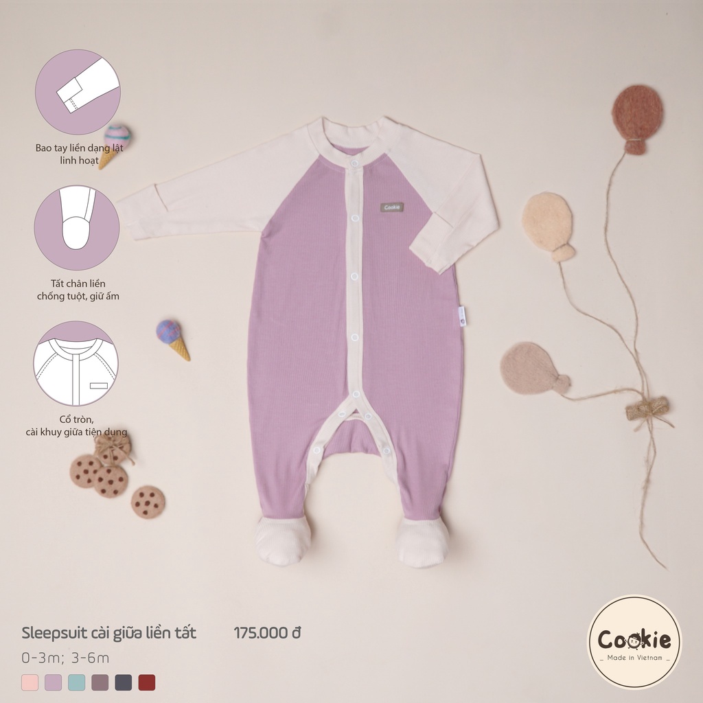 [COOKIE] Sleepsuit cài giữa liền tất cho bé size 0-3m & 3-6m