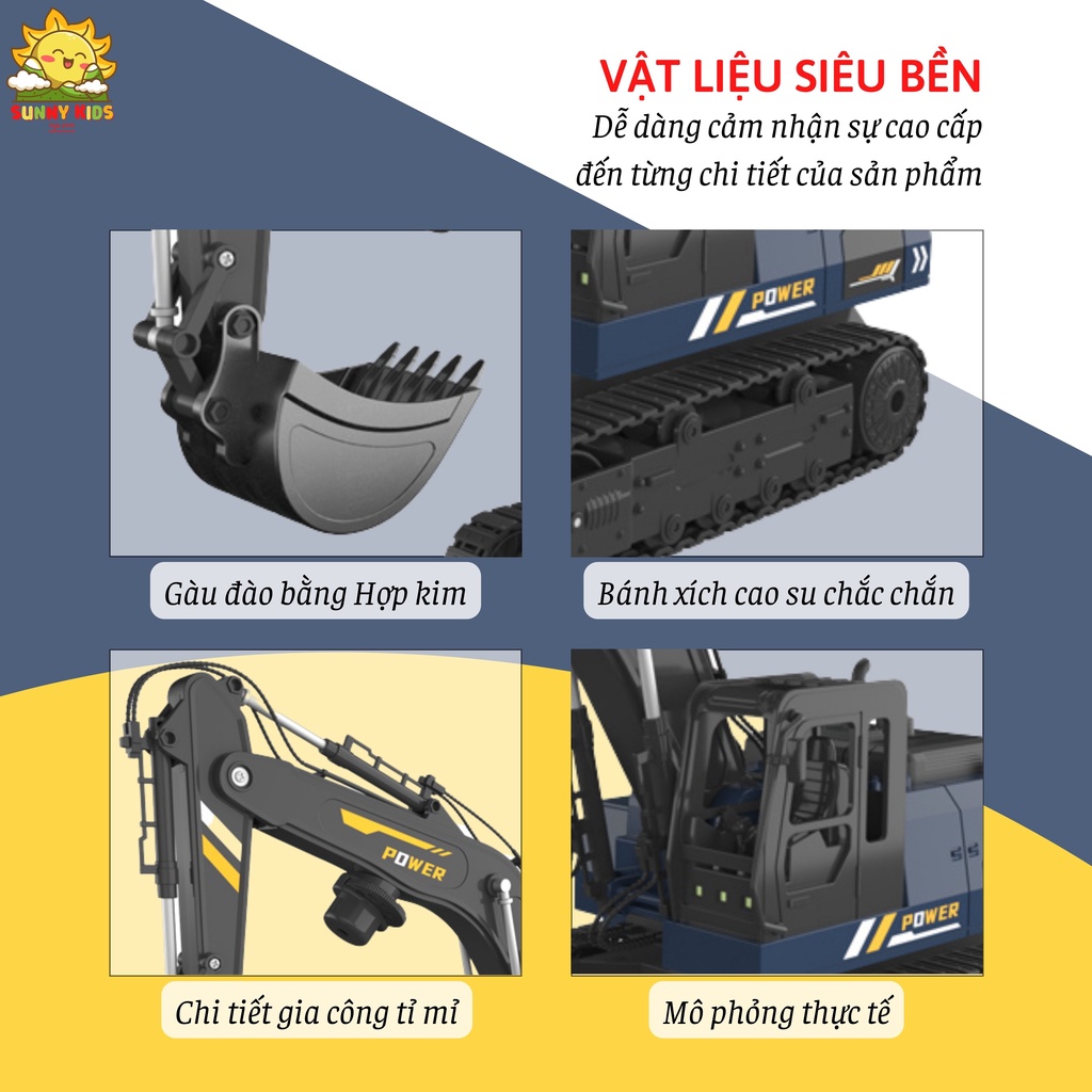 Máy xúc điều khiển từ xa cao cấp, 12 kênh, dài 42cm, phun khói, chiếu hình, điều khiển cử chỉ đeo tay - Sunny Kids