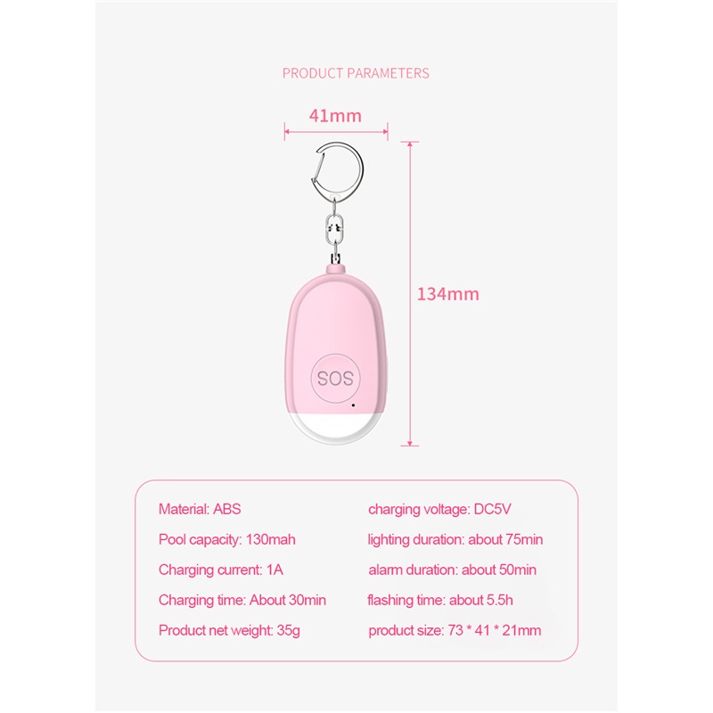 Móc Khóa Thiết Bị Báo Động Khẩn Cấp Chống Trầy Xước 130dB Sạc USB
