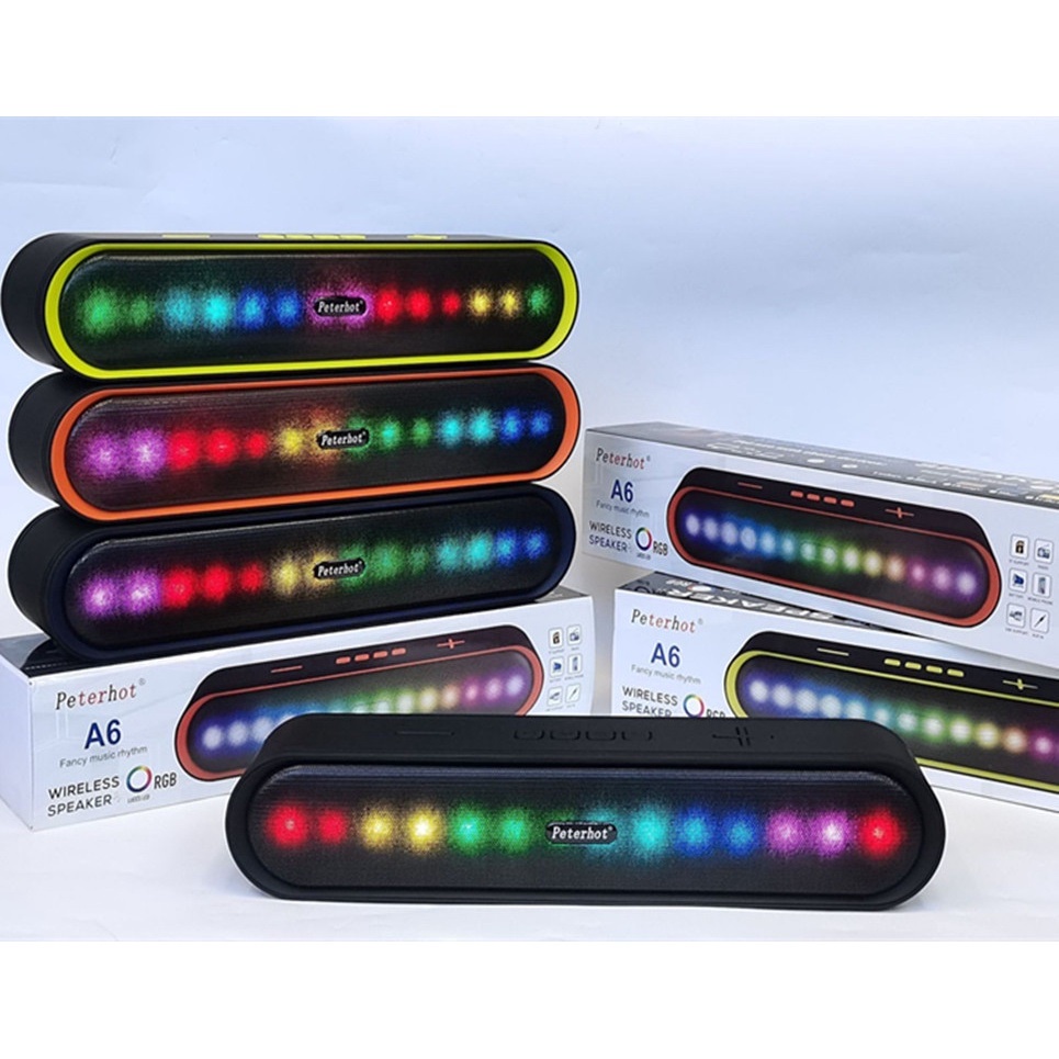 Loa Bluetooth A6 Mới Đèn Leb Cao Cấp Bass Mạnh Âm Thanh Vòm Có Hỗ Trợ Khe Cắm Thẻ Nhớ USB Máy Tính