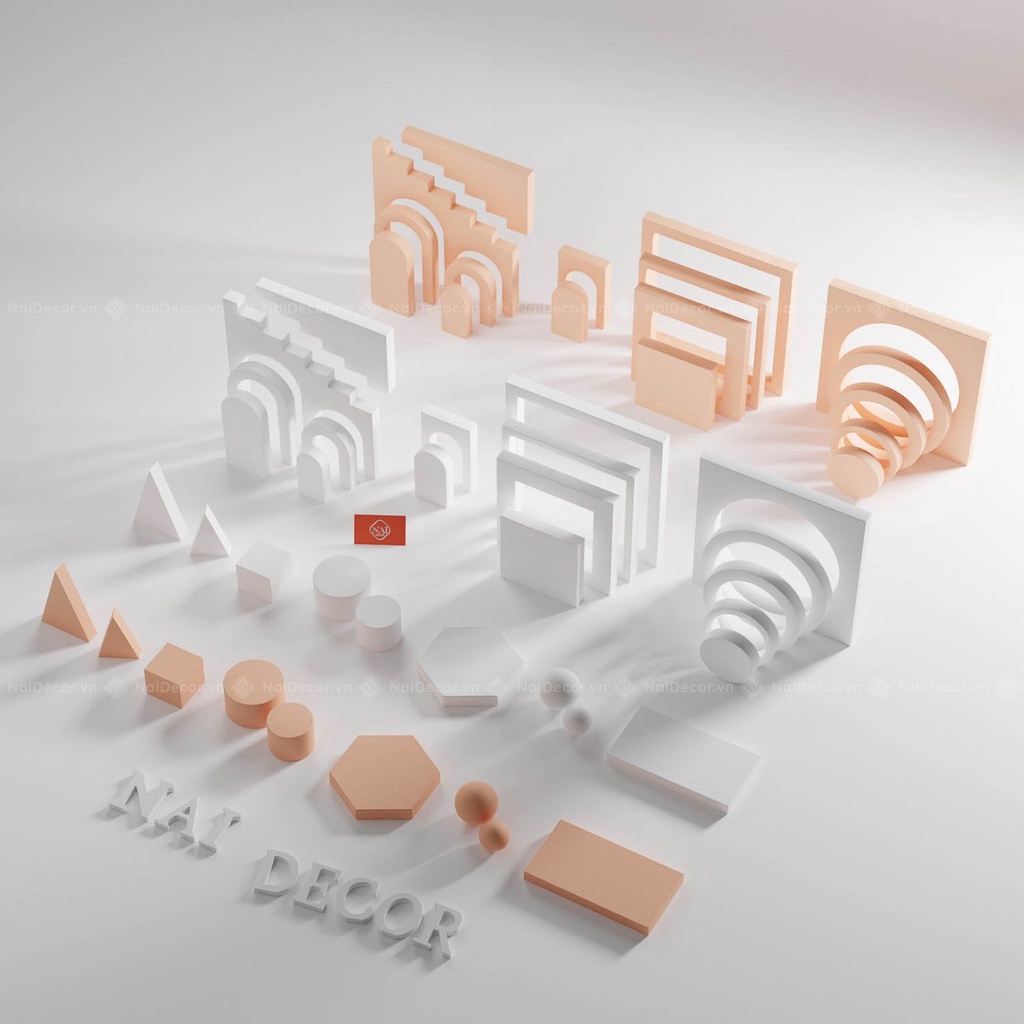 Khối hình học nhiều kiểu dáng chụp ảnh sản phẩm