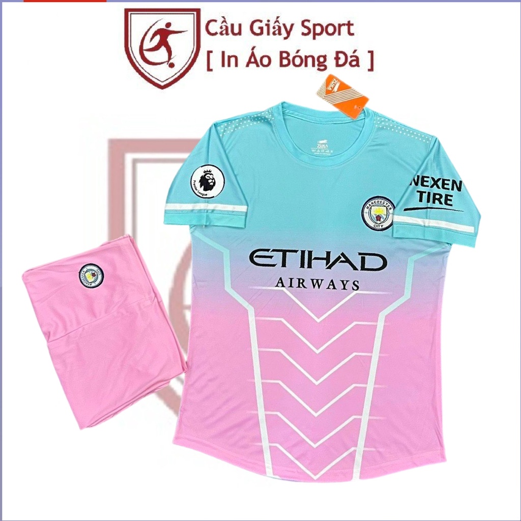 Bộ quần áo thể thao vải thun thái Man City xanh hồng