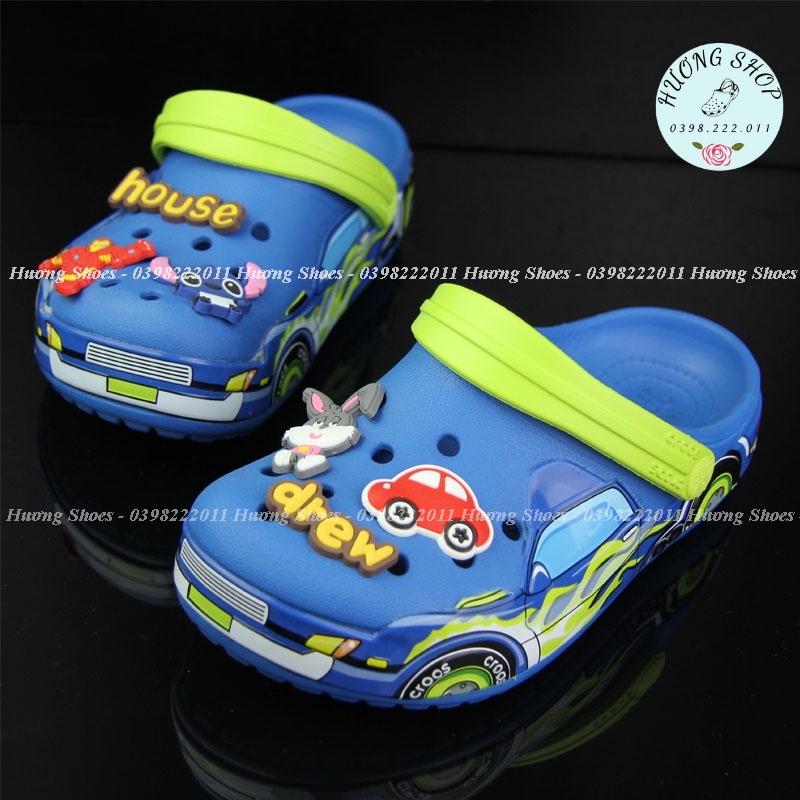 [Tặng 10 jibit 2D, Full Box] - Dép sục in hình 3D ô tô xanh siêu sắc nét, ngộ nghĩnh cho bé trai