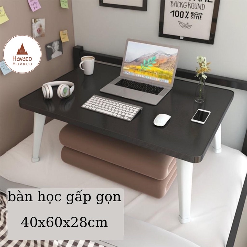 Bàn học gấp gọn mini mặt gỗ chân nhựa thông minh ngồi bệt để giường laptop xếp gọn dành cho học sinh, sinh viên