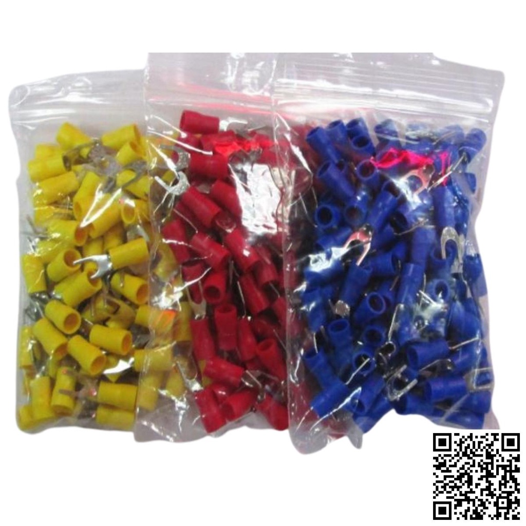 Đầu cose chĩa SV3.5-5 bọc nhựa cách điện, đầu cosse chia Y chất liệu đồng vàng mạ trắng, cho dây điện 2.5-4.0m vít M5